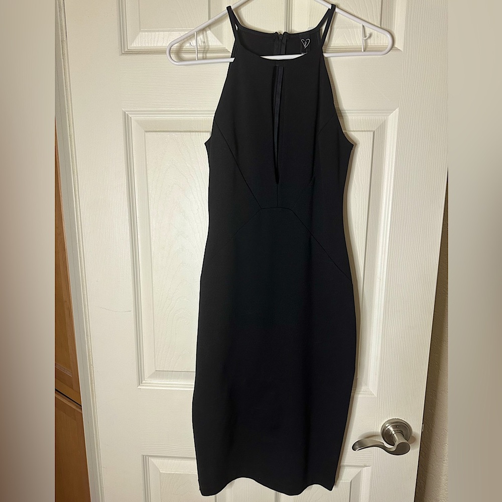 Windsor Black Sleeveless Sheath Dress with Peekaboo Neckline Detail